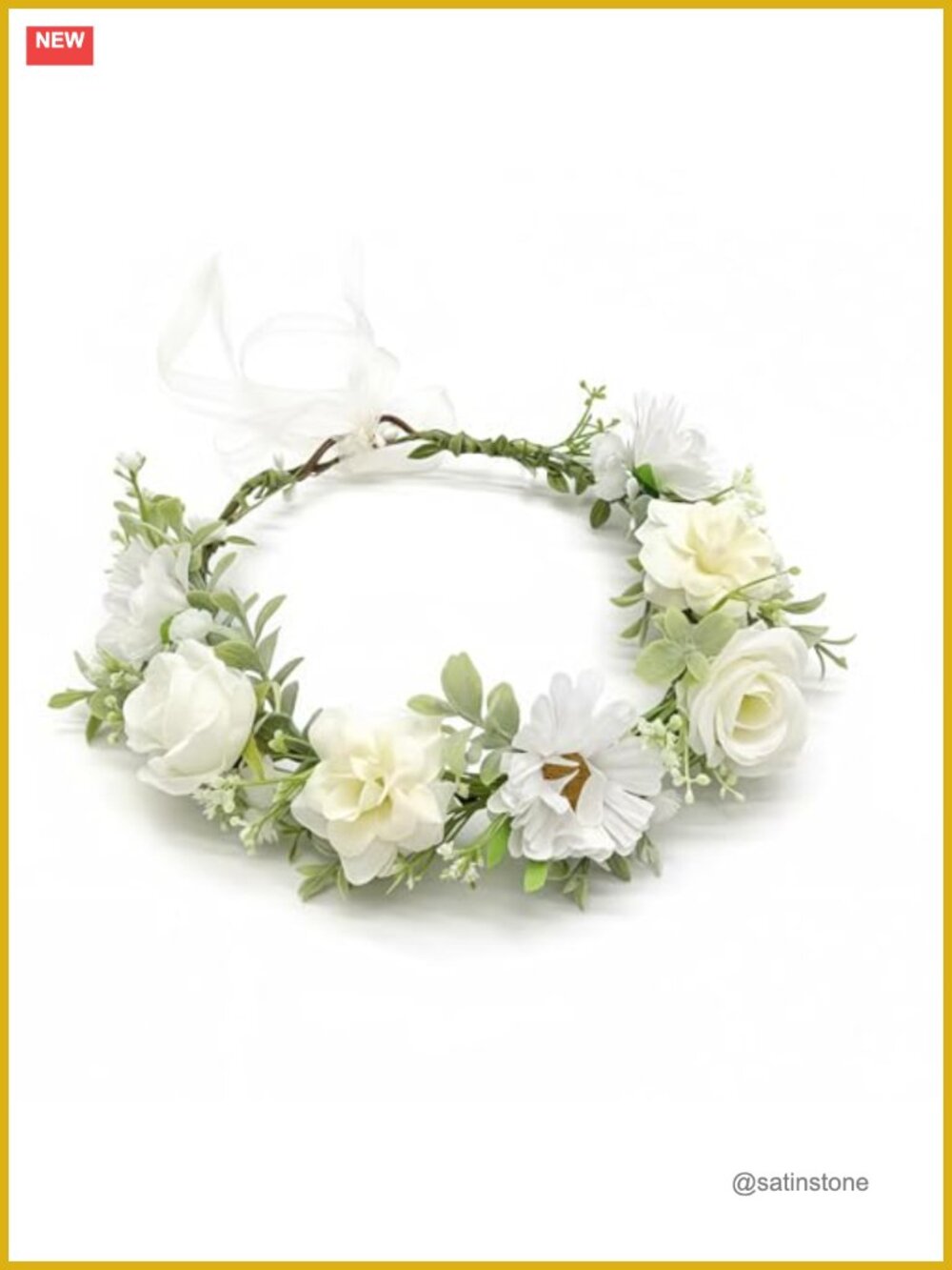 White Artificial Flower Crown Headband Adjustable Floral Hair Accessory